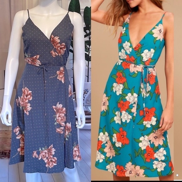 LULÚS Sleeveless Tiny Polka Dots & Floral Wrap Dress. Size XL, S, XS - Picture 1 of 8